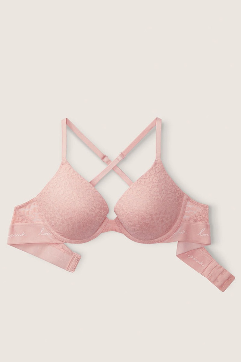 Silver Pink Victoria's Secret Wear Everywhere Lace Push Up T-Shirt Bra | 3175QAJIR