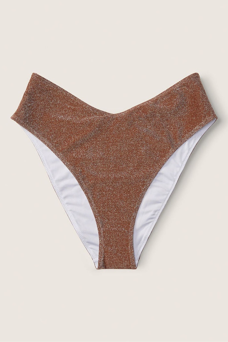 Soft Cappucino Victoria's Secret Shimmer High Waist Cheeky Bikini Bottom | 0197RSFWA