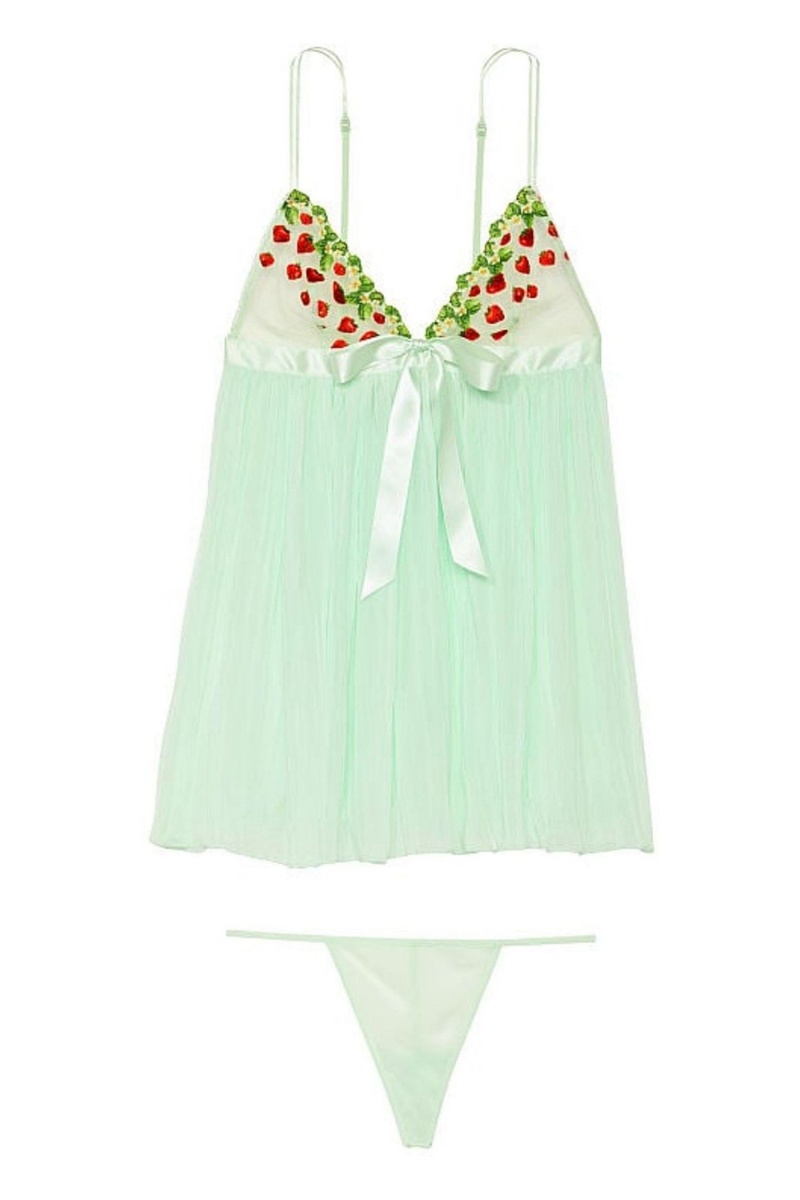 Strawberry Embroidery Green Victoria's Secret Dream Angels Dream Angels Babydoll | 9317JSRYW