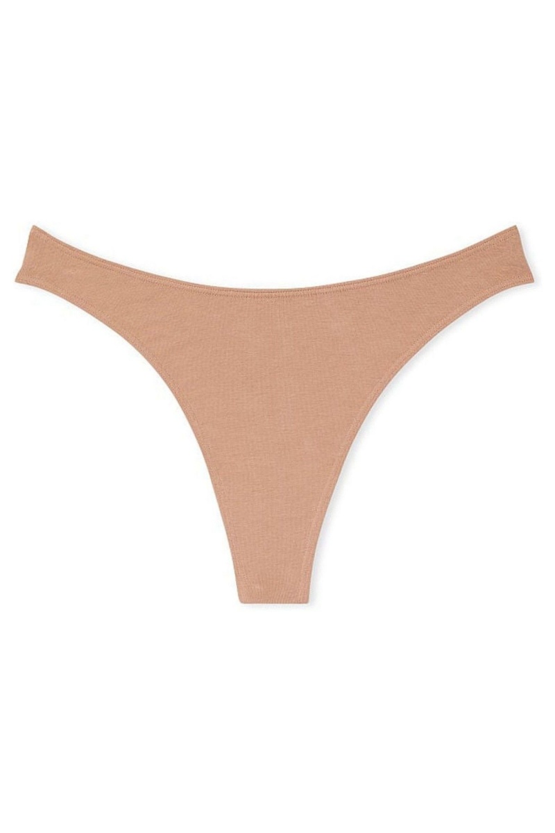 Sweet Praline Nude Victoria's Secret Stretch Cotton Cotton High Leg Thong Knickers | 8123HDVPT