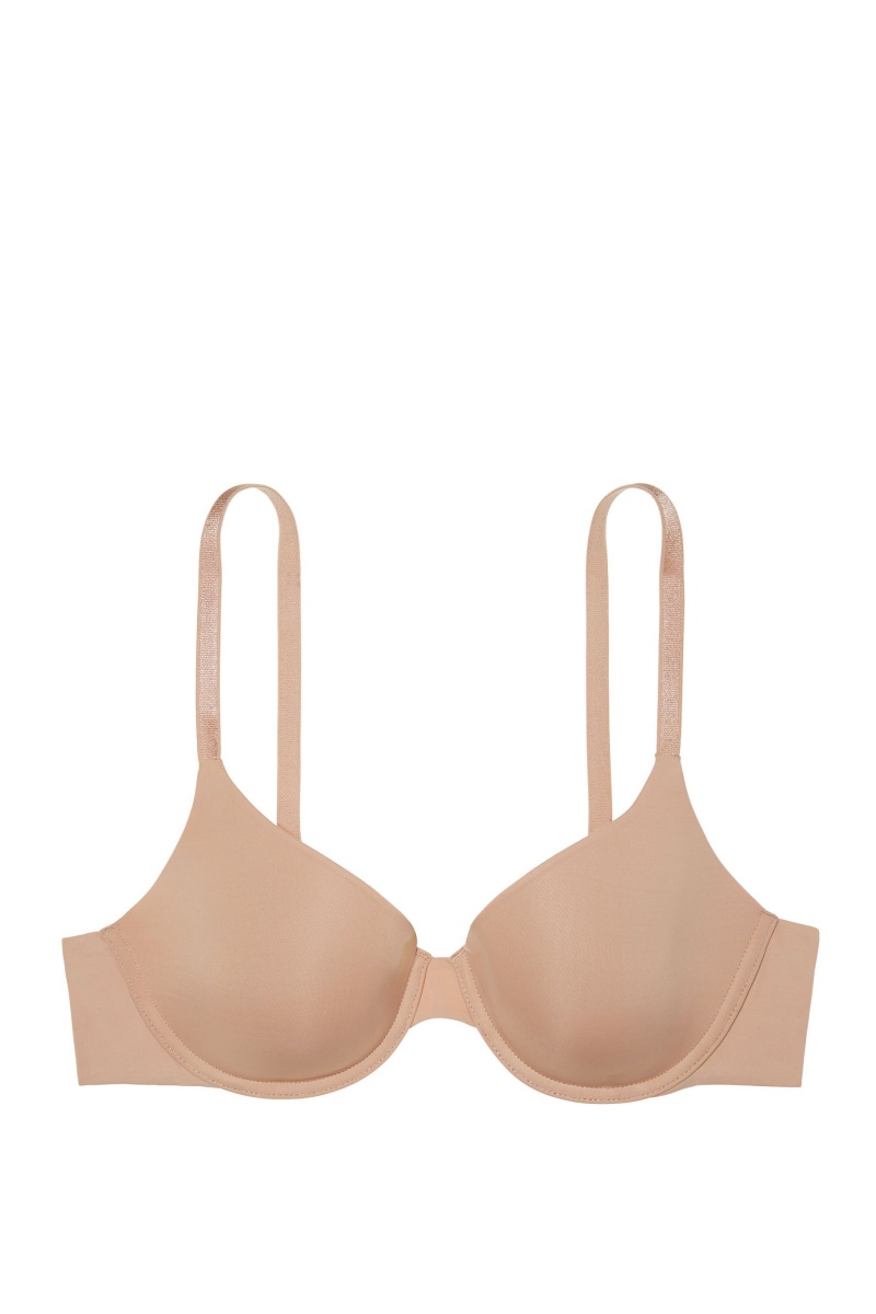 Sweet Praline Nude Victoria's Secret The T-Shirt Smooth Logo Strap Light Lined T-Shirt Bra | 3021JPVLN