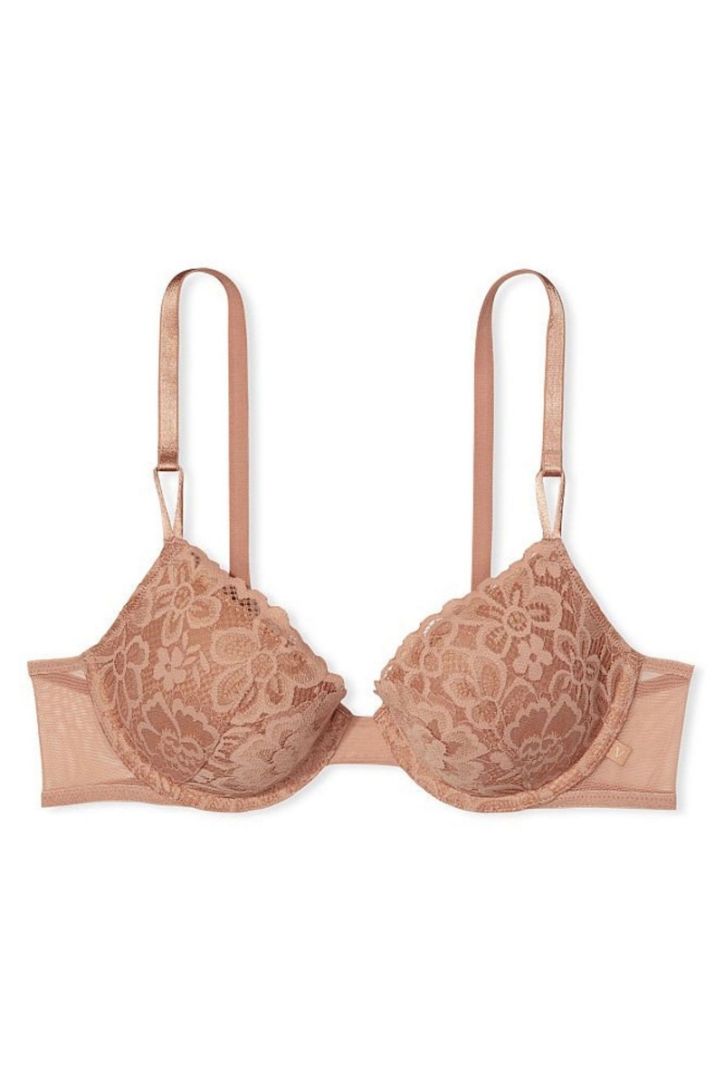 Sweet Praline Nude Victoria's Secret The T-Shirt Lace Lightly Lined T-Shirt Bra | 7290TPAZH