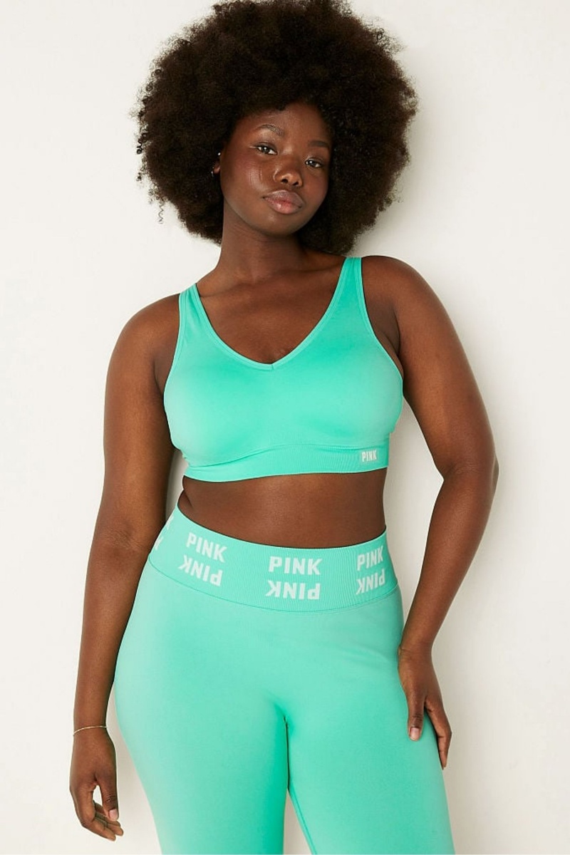 Teal Ice Victoria\'s Secret Wear Everywhere Active Seamless Air Medium Impact Sports Bra | 2143YOLJE