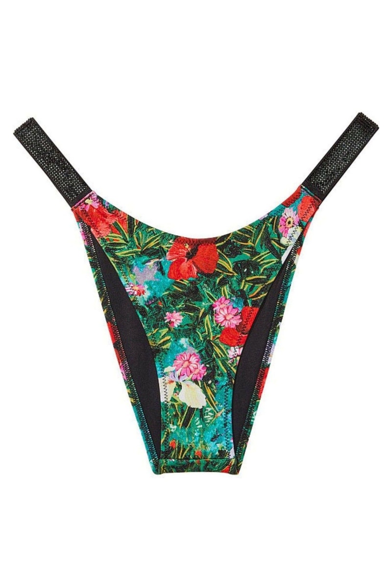 Tropical Floral Green Victoria's Secret Shine Strap Swim Bikini Bottom | 7483SVKTN