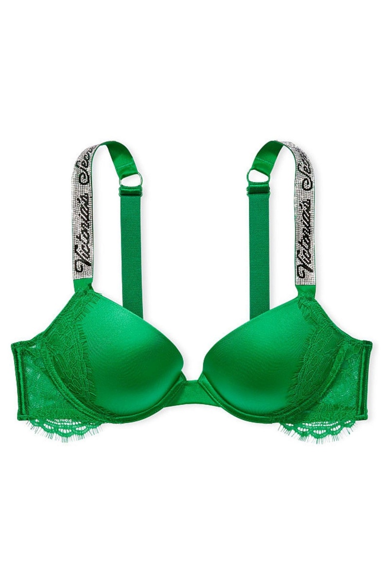 Verdant Green Victoria's Secret Very Sexy Shine Strap Push Up Bra | 8591ZJWGR