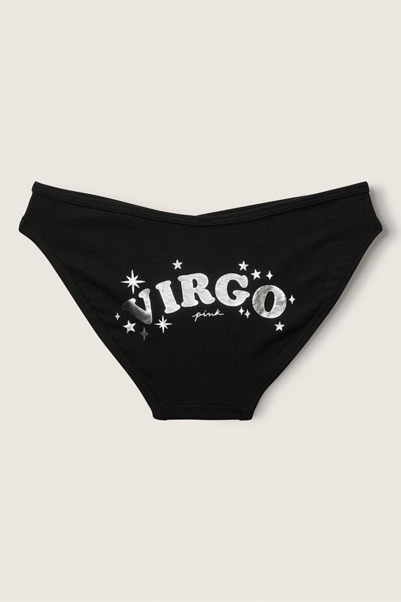 Virgo Black Victoria's Secret Stretch Cotton Astrology Cotton Bikini Knickers | 8724DAKTB