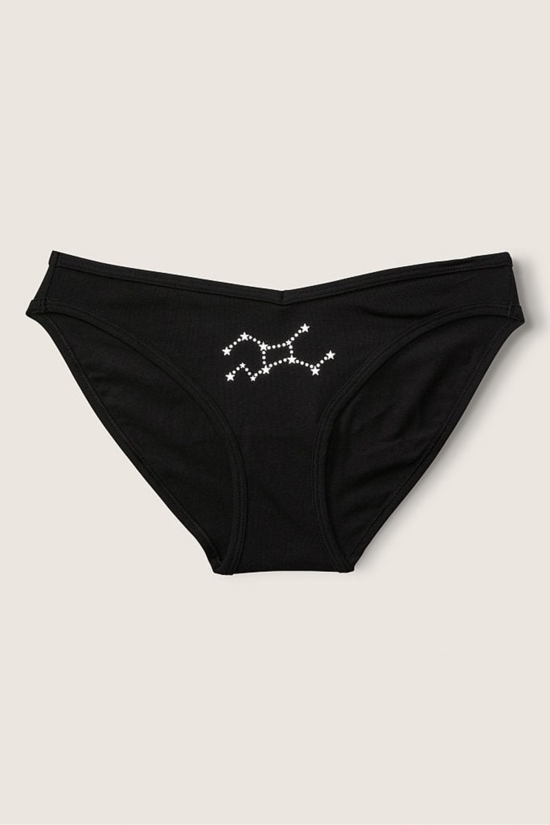 Virgo Black Victoria\'s Secret Stretch Cotton Astrology Cotton Bikini Knickers | 8724DAKTB