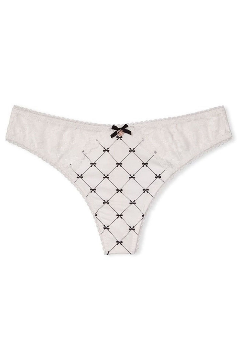 White Bow Print Victoria's Secret Body by Victoria Smooth Lace Thong Knickers | 7540BPJLO