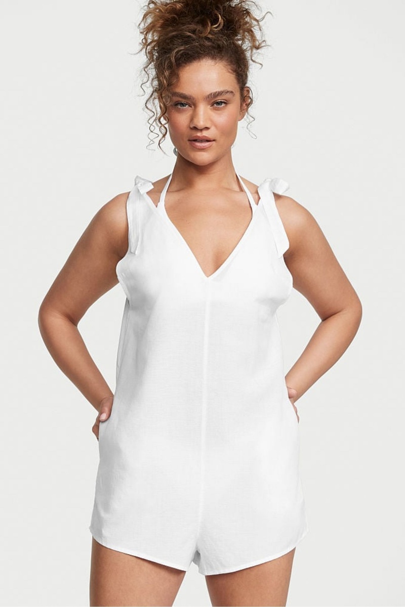 White Victoria\'s Secret Linen Playsuit Cover Up | 2491DMAWJ