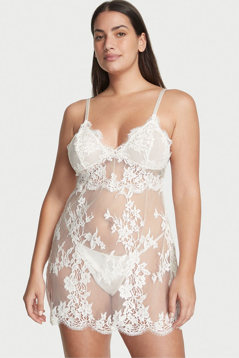 White Victoria\'s Secret Sheer Lace Slip | 5604ZIBHQ