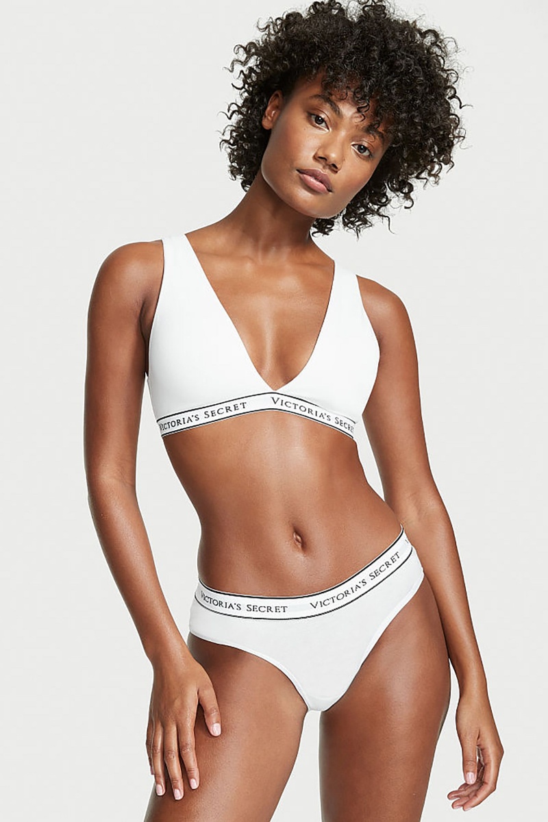 White Victoria's Secret Stretch Cotton Logo Knickers | 2783VPASW