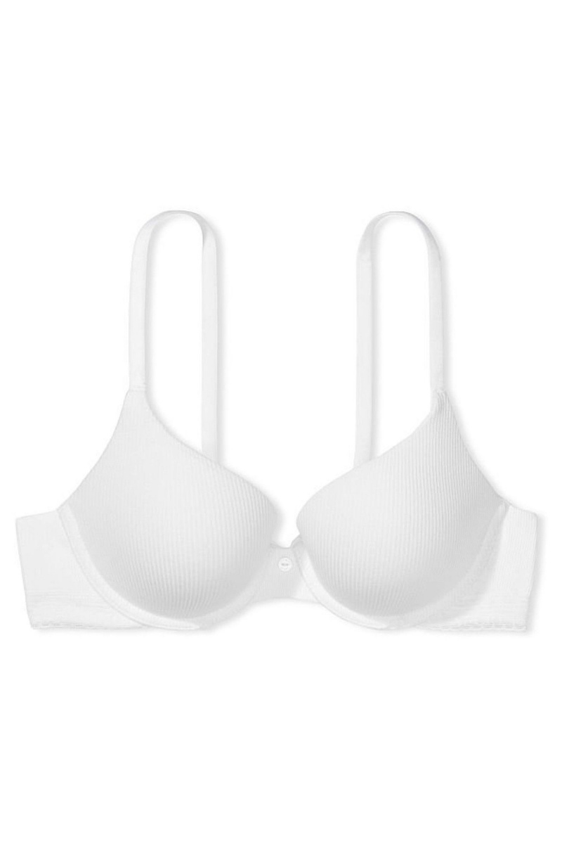 White Victoria's Secret The T-Shirt Lace Trim Full Cup Push Up T-Shirt Bra | 7421FBEIT