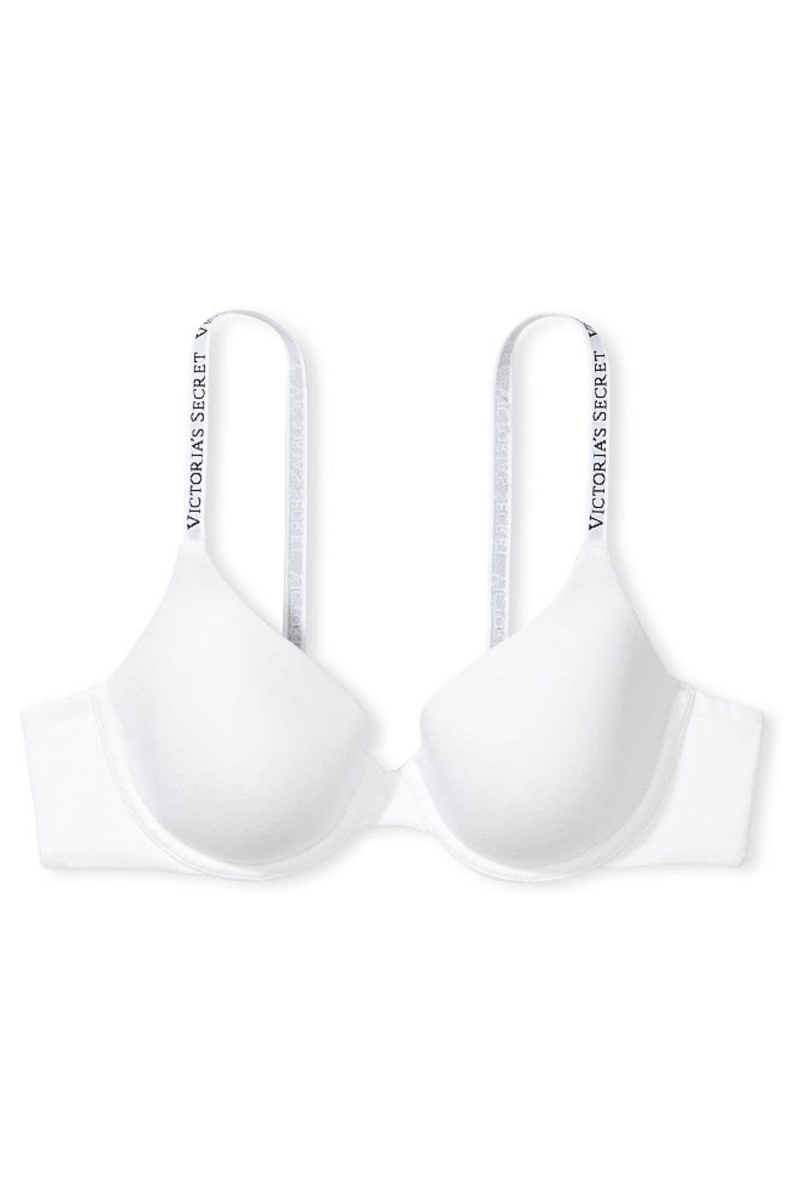 White Victoria's Secret The T-Shirt Push Up Logo Strap Bra | 6372LOJWC