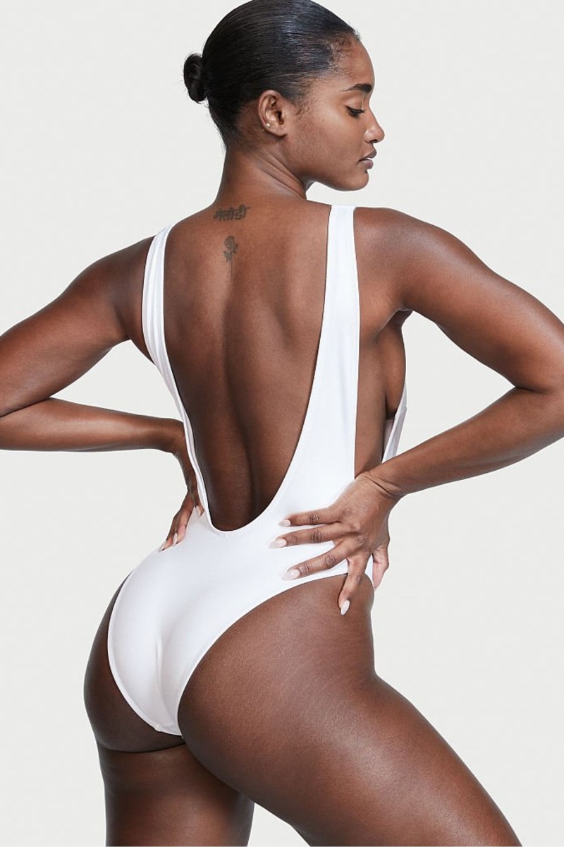 White Victoria's Secret Very Sexy Shine Strap Belted Open Back Swimsuit | 6421FOXUN