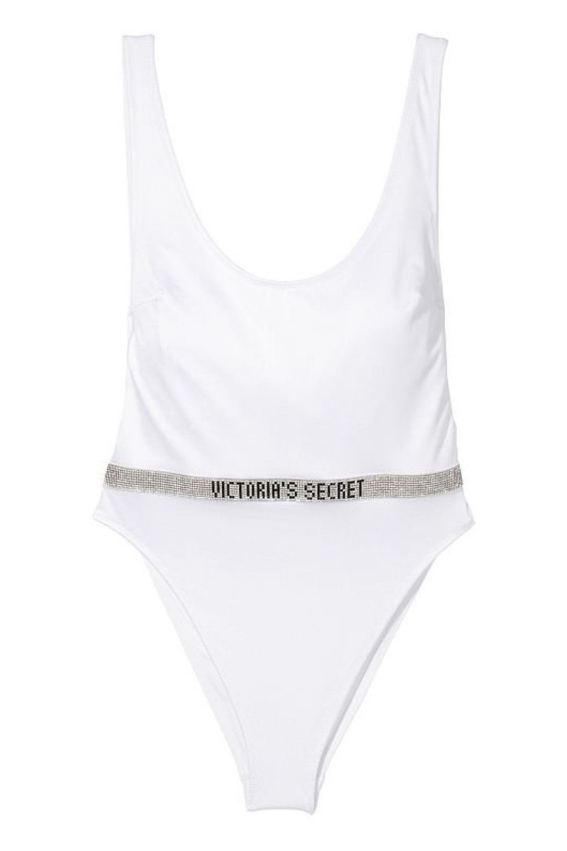 White Victoria's Secret Very Sexy Shine Strap Belted Open Back Swimsuit | 6421FOXUN