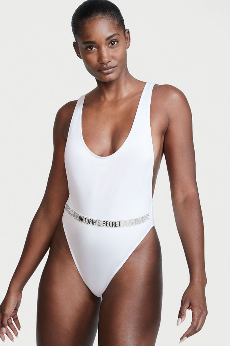 White Victoria\'s Secret Very Sexy Shine Strap Belted Open Back Swimsuit | 6421FOXUN