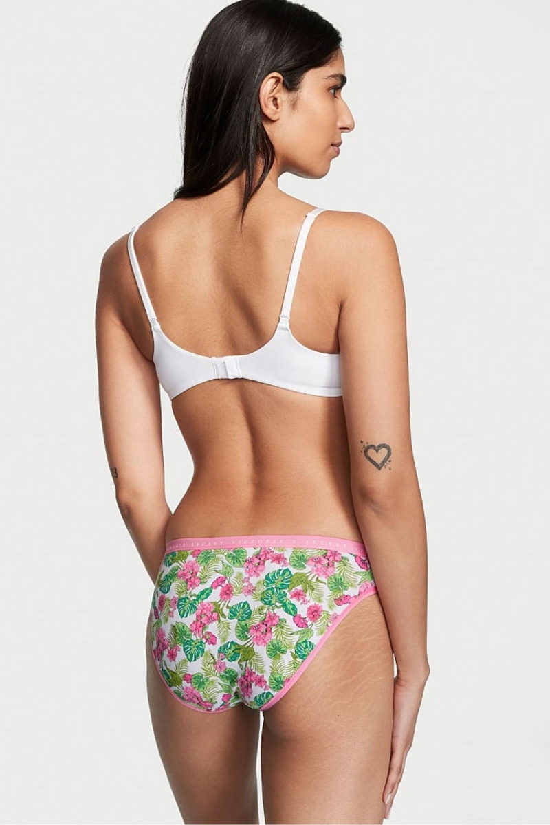 Whtie Tropical Oasis Victoria's Secret Stretch Cotton Cotton Bikini Knickers | 5946MVESP